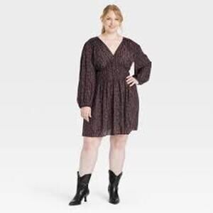 NWT Universal Thread Black and Brown print long balloon sleeve dress - 3X